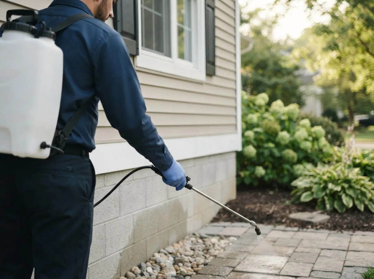 Pest control technician inspecting a home in New Haven, IN